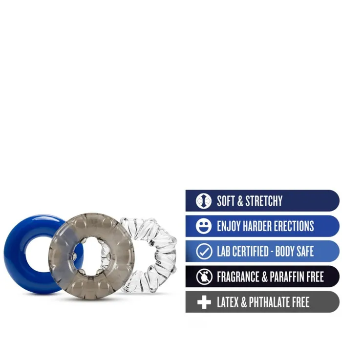 Blush Dildos Stay Hard Set of 3 Cock Rings
