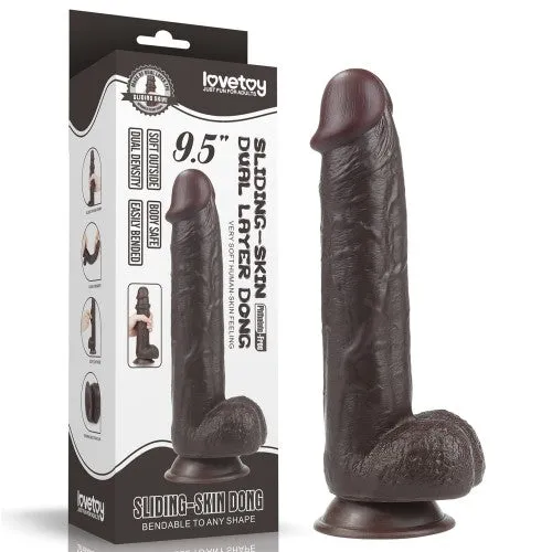 Love Toy Dildos Realistic Double Layer Sliding Skin Dong 95 Dark Brown Dildo