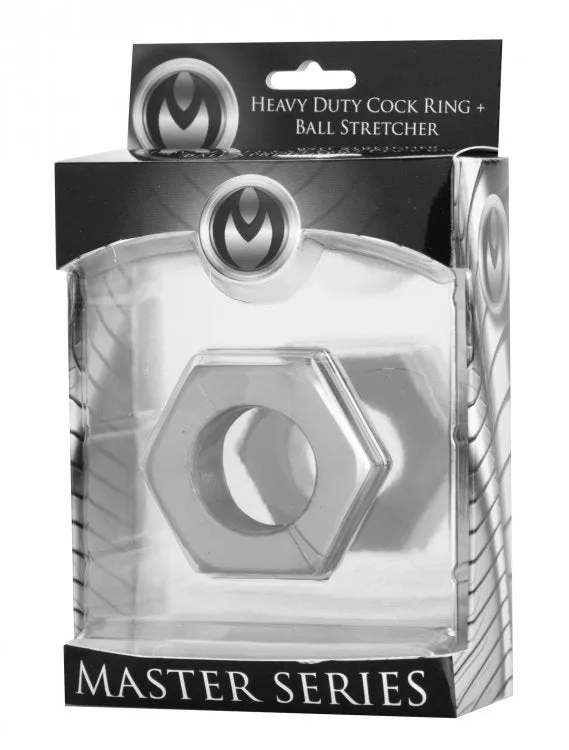 Master Series Male Sex Toys Master Series Silver Hex Heavy Duty Cock Ring Ball Stretcher