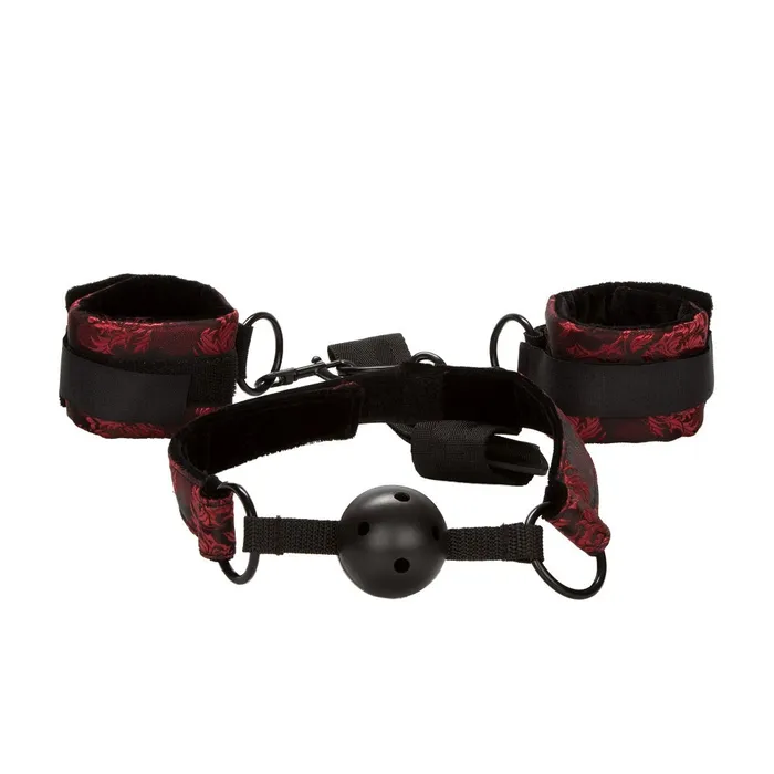 CalExotics Restraints CalExotics Scandal Breathable Ball Gag With Cuffs Red