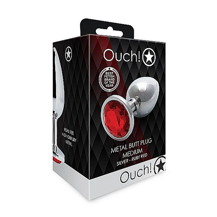 Shots Anal Shots Ouch Round Gem Butt Plug Medium SilverRuby Red