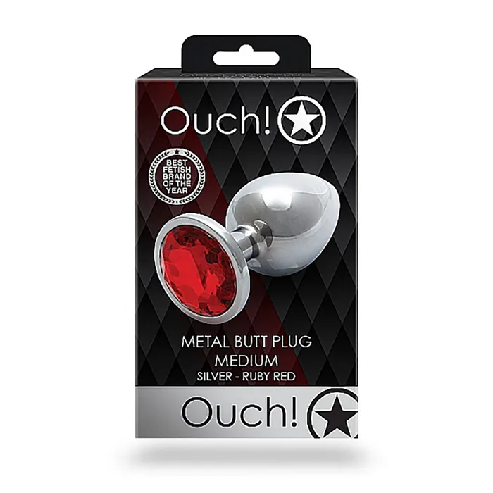 Shots Anal Shots Ouch Round Gem Butt Plug Medium SilverRuby Red